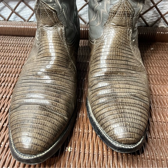 Nocona Dark Green Lizard Skin Gray Leather Cowboy Boots Size 9.5 D Style 32170 - Picture 5 of 11